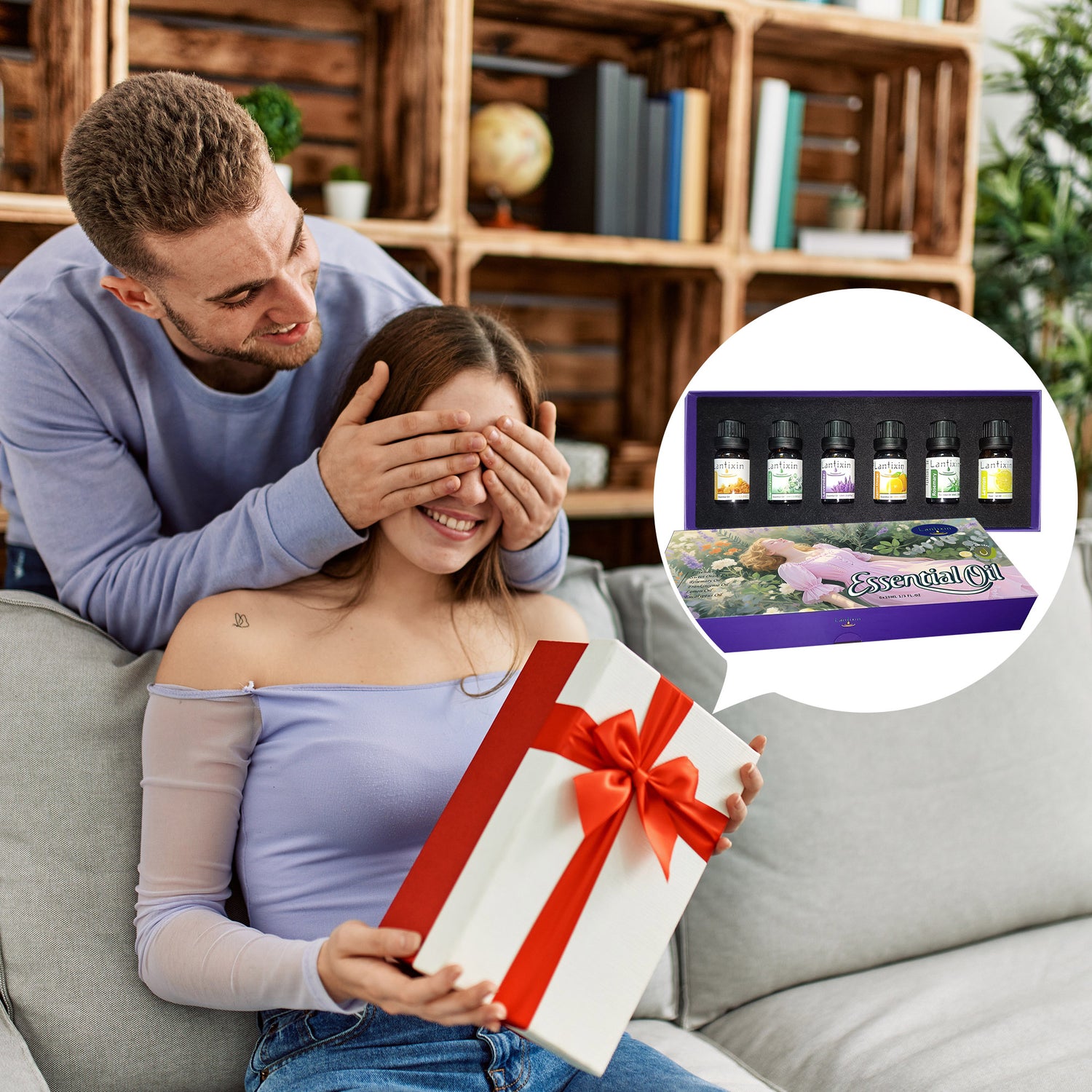 Lantixin Essential Oils Set - Frankincense, Rosemary, Eucalyptus, Lavender, Sweet Orange, Lemon Essential Oil - 6x0.3 oz