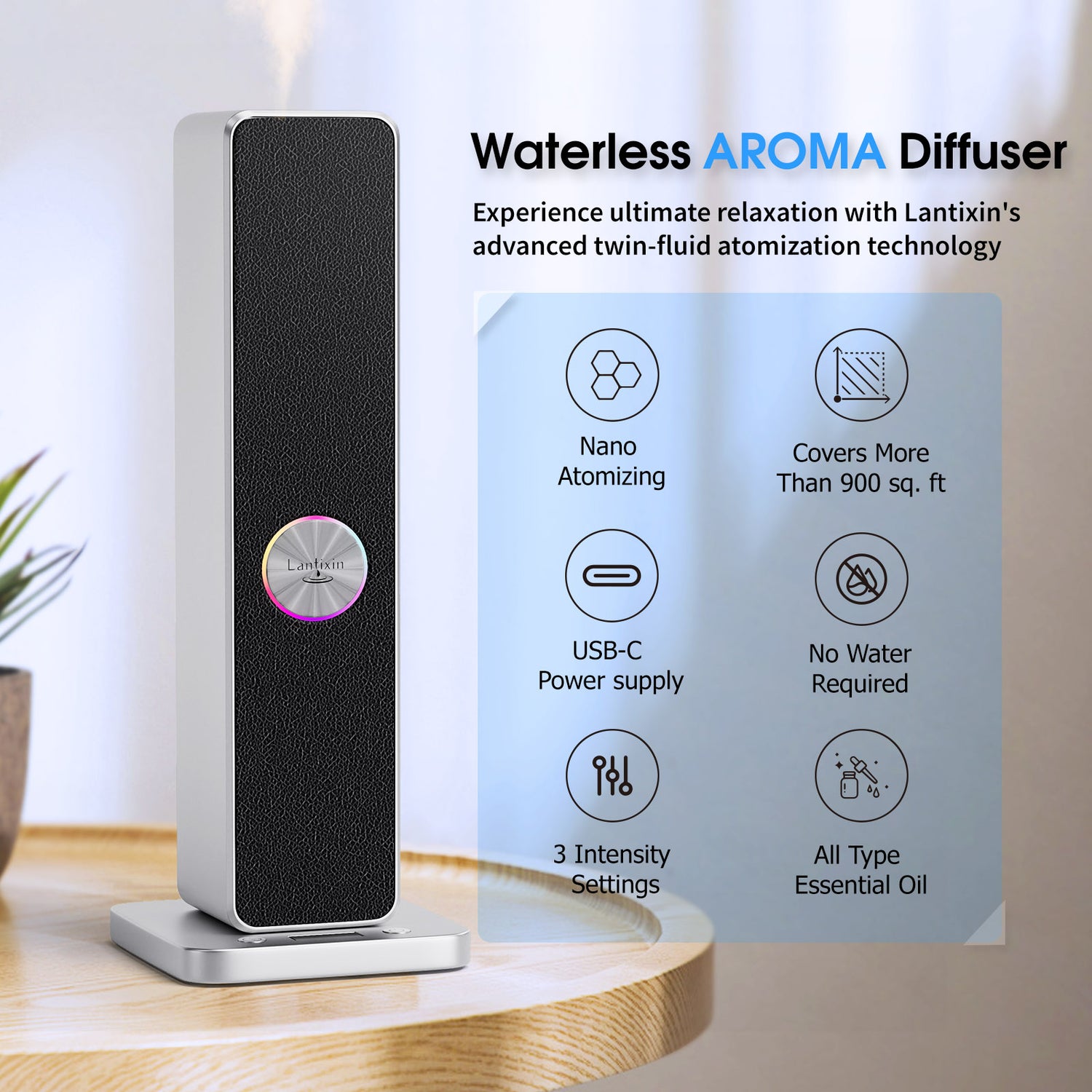 Lantixin Waterless Aroma Diffuser Nano Atomizing Aromatherapy Diffuser for Home, Hotel