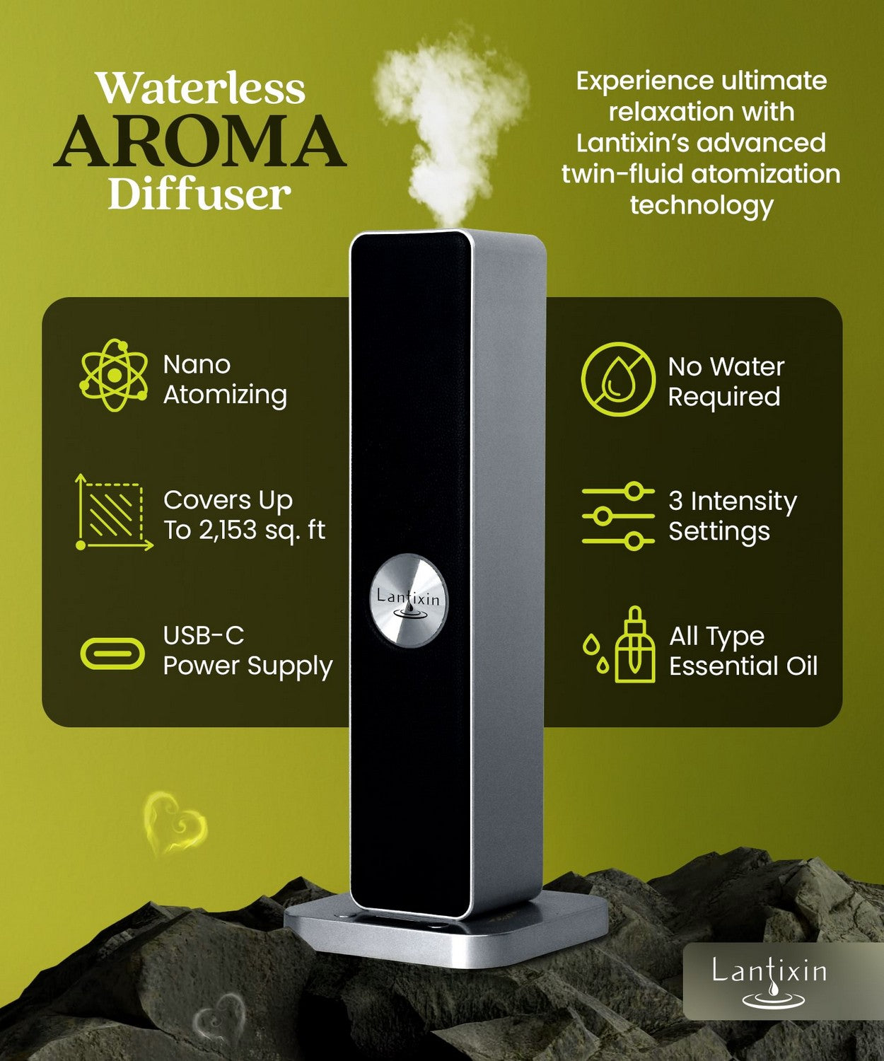 Lantixin Waterless Aroma Diffuser Nano Atomizing Aromatherapy Diffuser for Home, Hotel