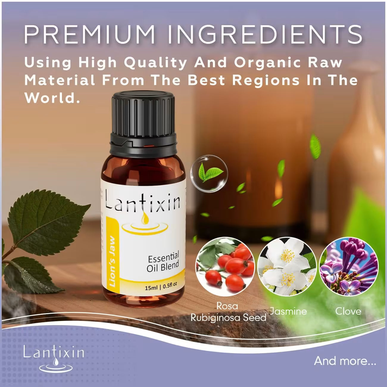 Lantixin Lion's Jaw Fresh Essential Oil Blend with Clove, Fennel & Jasmine Oil for Hotel, Home – Premium Scent – 0.5 oz