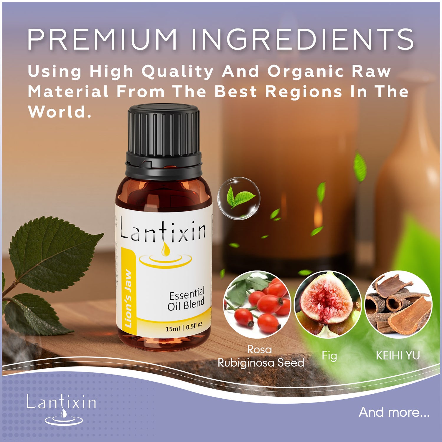 Lantixin Lion's Jaw Fresh Essential Oil Blend with Clove, Fennel & Jasmine Oil for Hotel, Home – Premium Scent – 0.5 oz