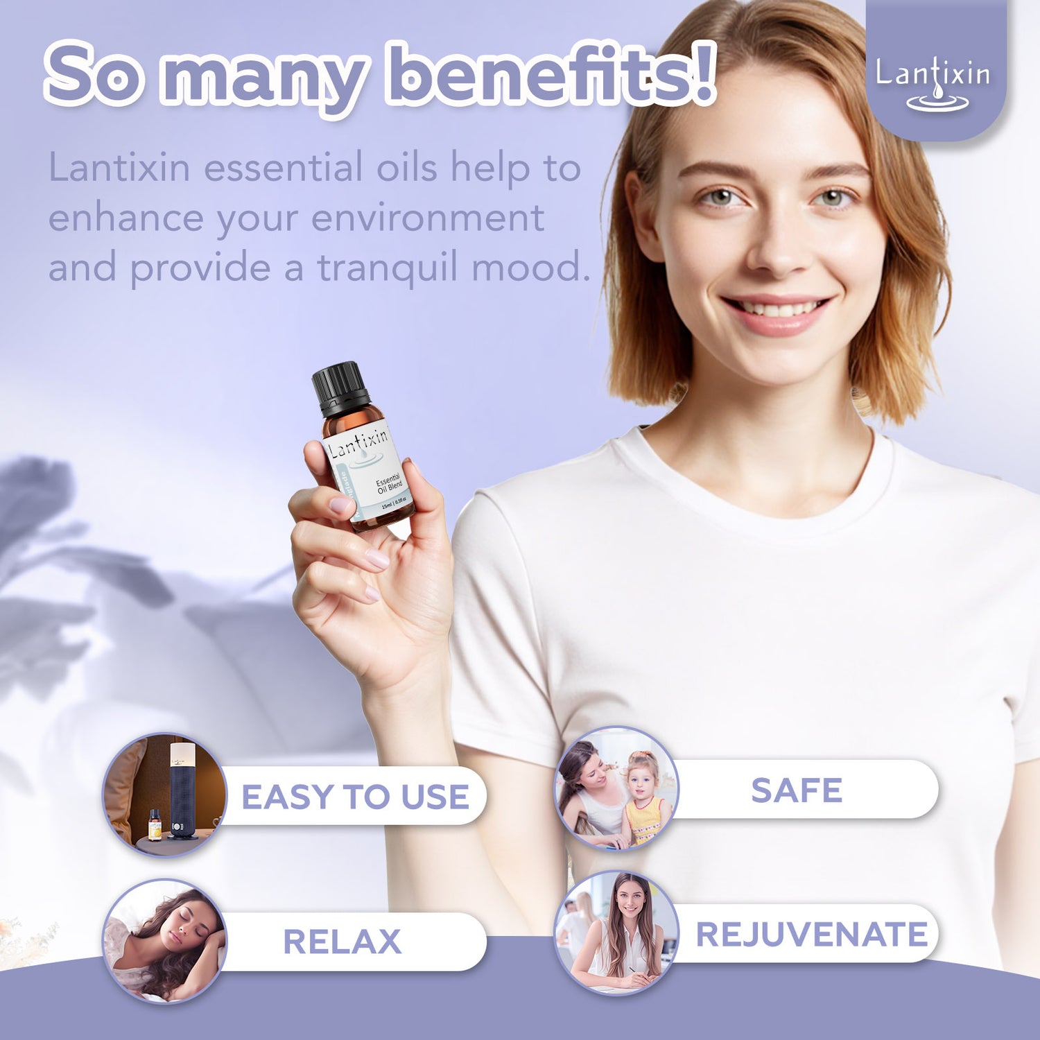 Lantixin Moonglade Soothing Essential Oil Blend - Grapefruit, Lavender, and Rosemary Leaf Essential Oils Blend